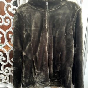 32 degrees soft fuzzy jacket L fleece zip up green